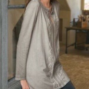 Soft Surroundings Grey Tunic Long Sleeve Embroidered